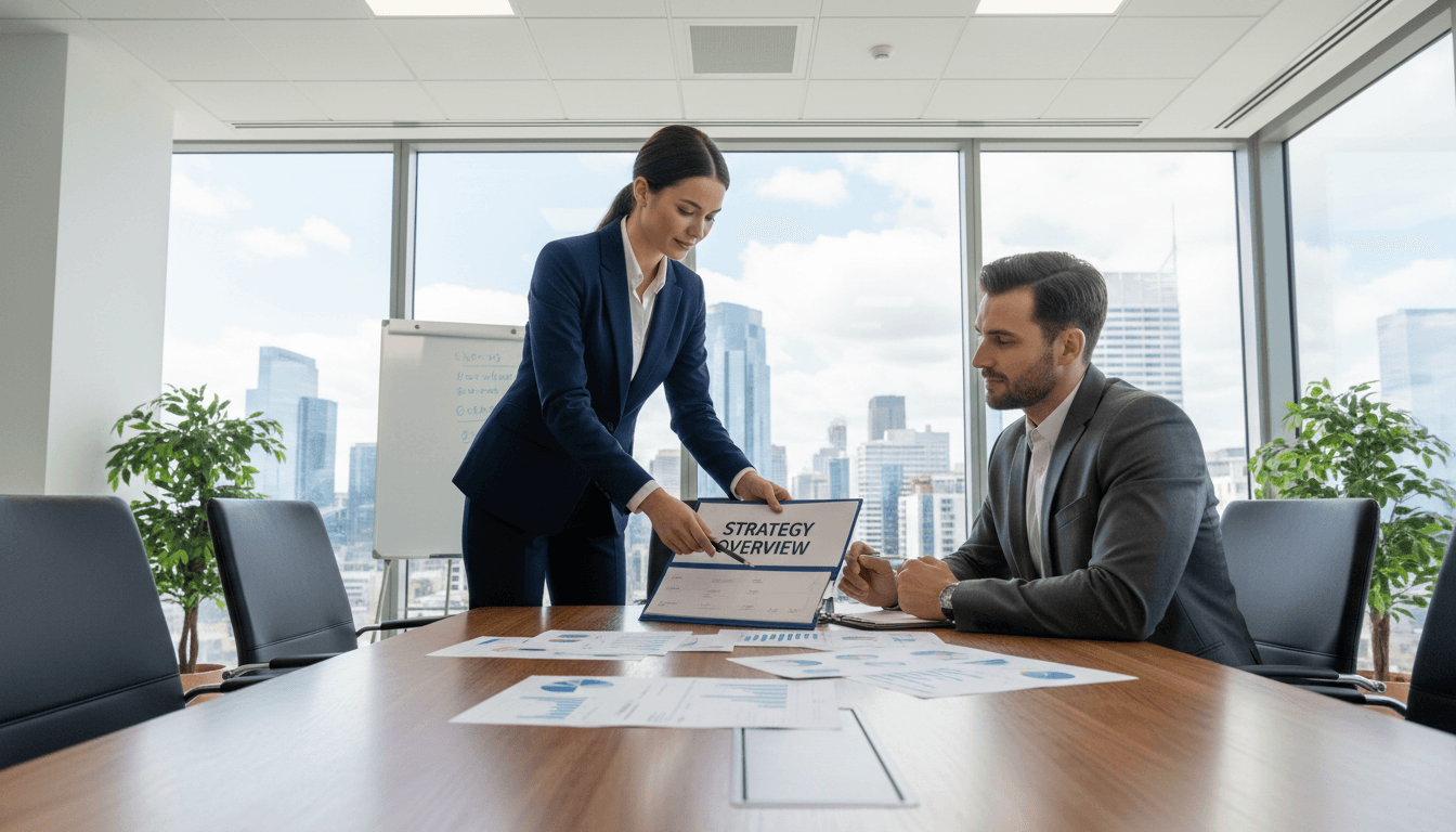 Professional business consultant meeting with client in a modern office