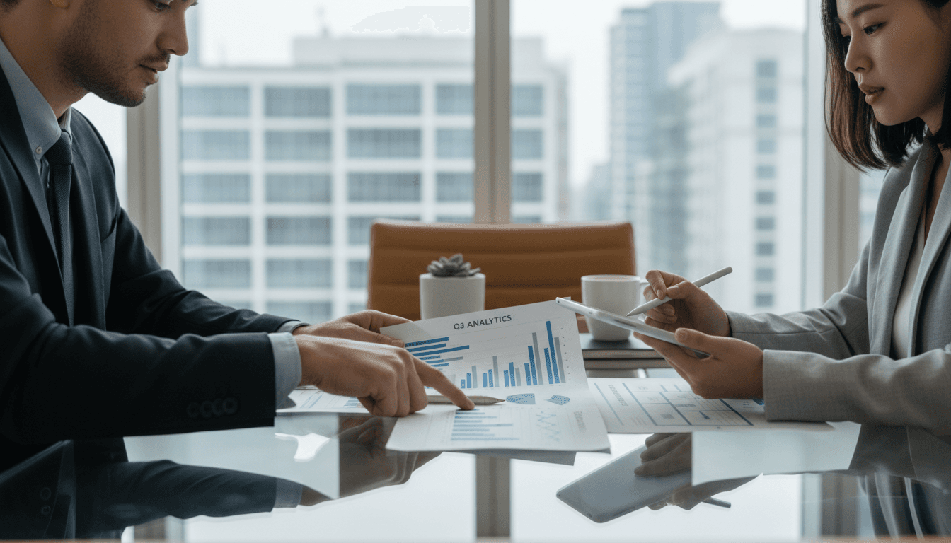 Professional business consultant in a modern office meeting room discussing strategy with a client