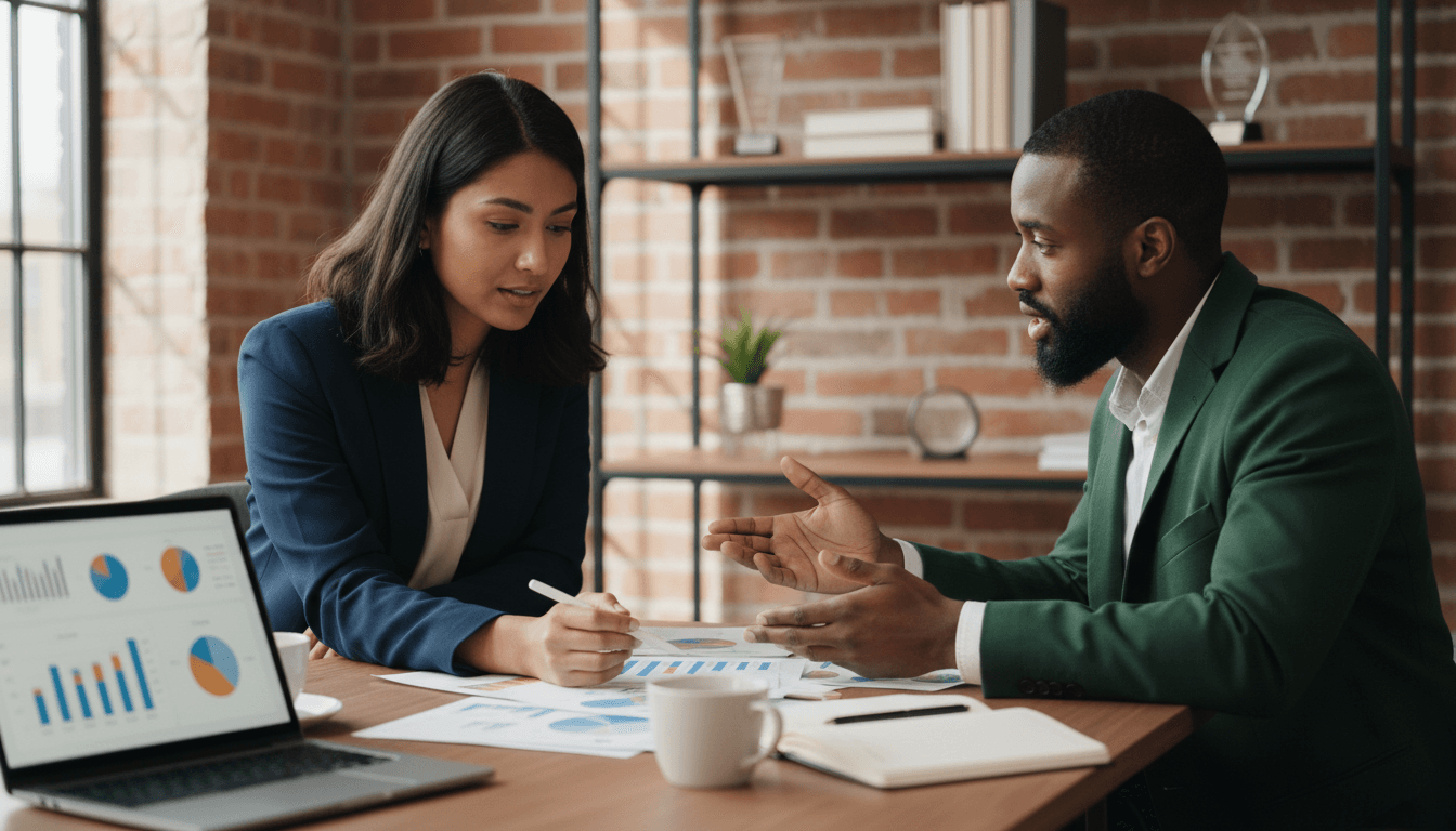 Professional consultant in a meeting with a client in a modern office